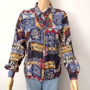 Vintage Floral Paisley Pattern Boho Festival Hippie Button Down Shirt Blouse